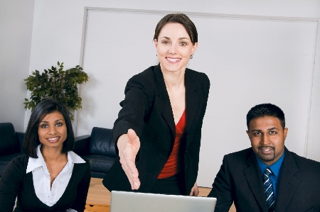 Job candidate gets the welcome handshake